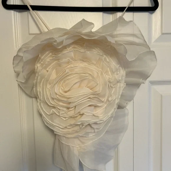 Zara Cream Ruffled Crop Top - Picture 2 of 3